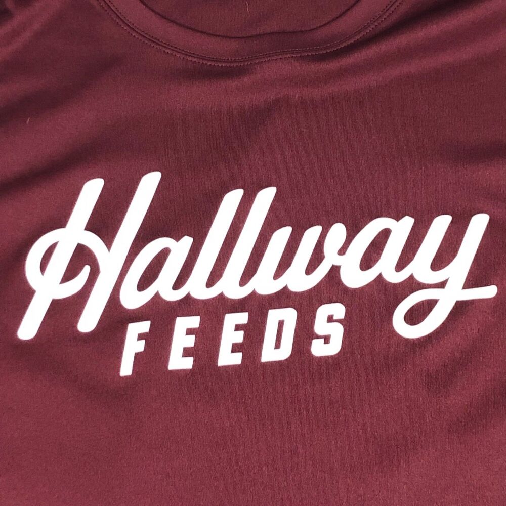 Hallway Feeds TShirt Mens Size 2XL Burgundy Logo Port & Co Performance Farm